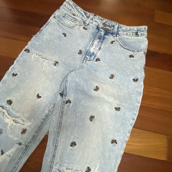 Butterfly Denim Jeans size 7 Material Girl Embroidered - Picture 2 of 7